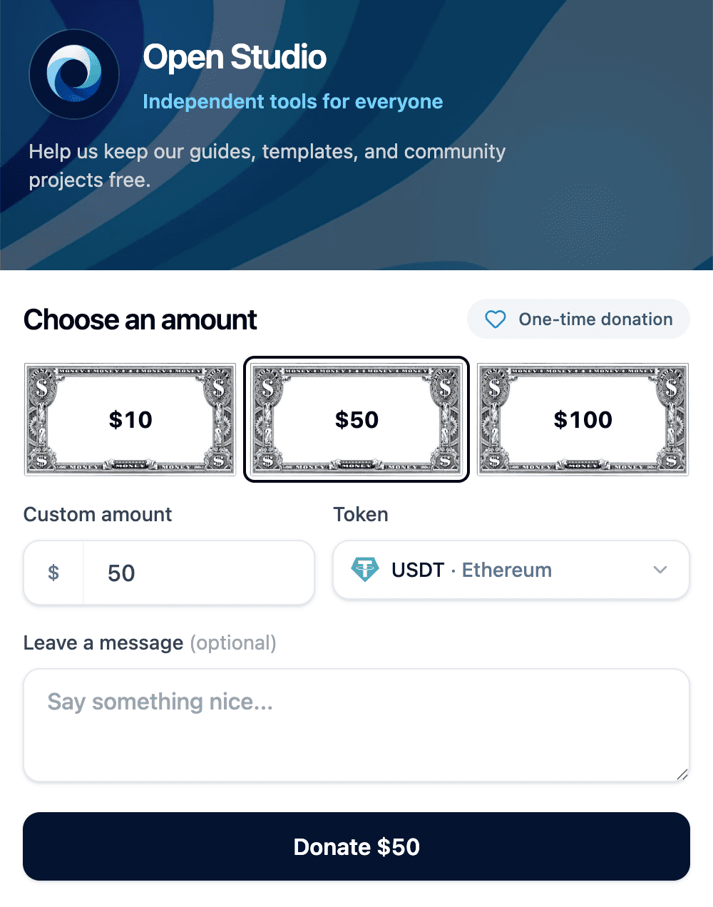 Donation page setup example
